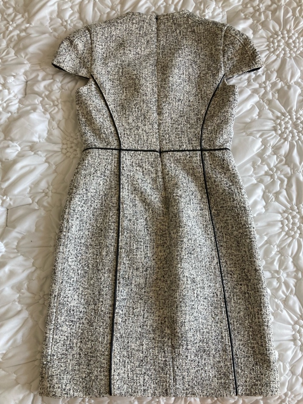 Anthropologie 4 collective tweed Black & White cap sleeve business dress piping - Picture 2 of 4